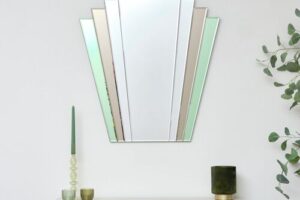Bild von Green & Mocha Glass Art Deco Fan Wall Mirror 75cm x 68cm Material: Mirrors