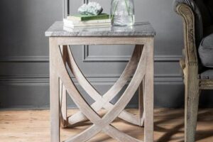 Bild von Lily Side Table With Marble Top And Wood Frame in Grey By Atkin And Thyme, W51 X H55 cm